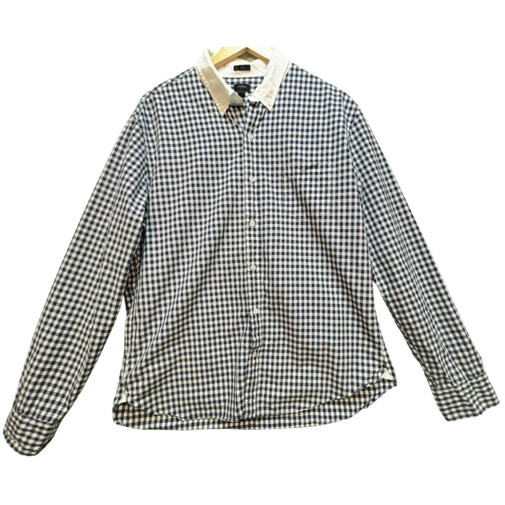 J.Crew Men's Button Down Slim Shirt Long Sleeve Size XL Blue White Gingham Check